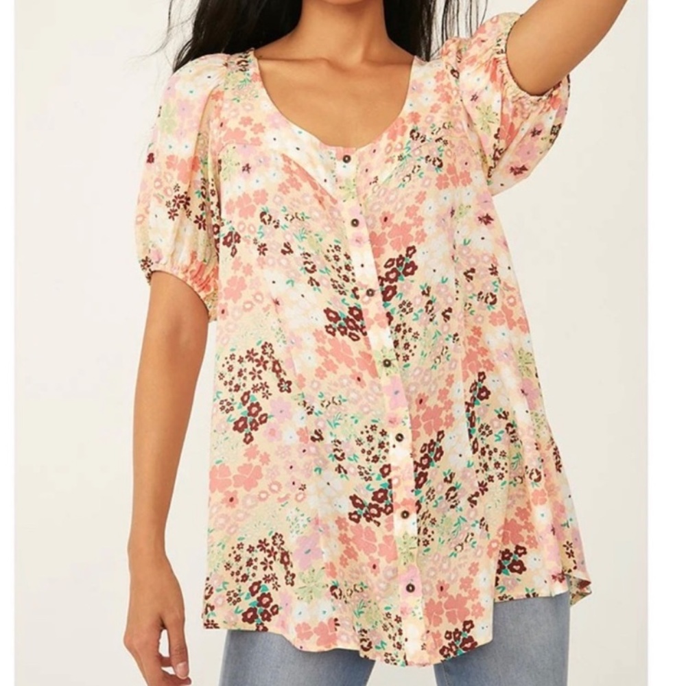 {Free People} Brand New Callie Floral Print Scoop Neck Tunic Top